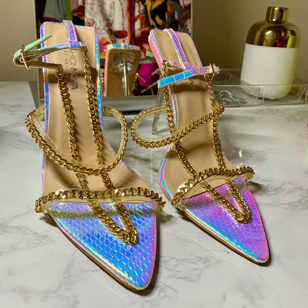 Fashion Nova Rainbow Chrome Stiletto w/Gold Accents